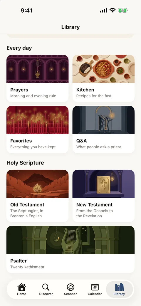 The Library with the Old Testament, the New Testament and the Psalter
